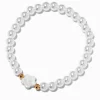 White Flower& Silver-tone Beaded Stretch Bracelet