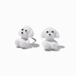 White Fuzzy Puppy Stud Earrings