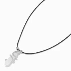 White Glow In The Dark Mystical Gem with Snake Pendant Black Cord Necklace