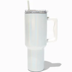 White Holographic Stainless Steel Handled Tumbler