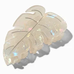 White Iridescent Leaf Hair Claw