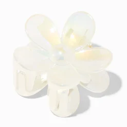 White Iridescent Medium Flower Hair Claw