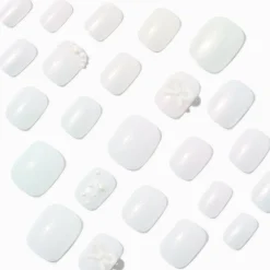 White Iridescent Pearl Squoval Vegan Faux Nail Set - 24 Pack
