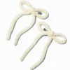 White Knit Hair Bow Clips - 2 Pack