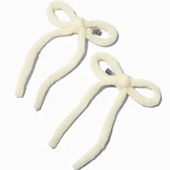 White Knit Hair Bow Clips - 2 Pack