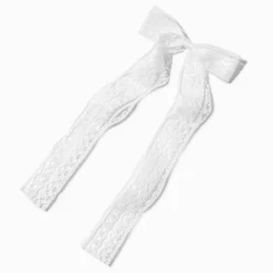 White Lace Satin Hair Bow Clip