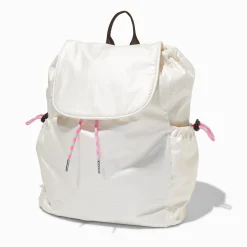 White Nylon Flap Backpack