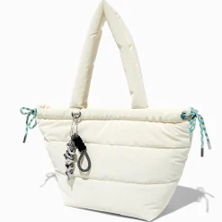 White Nylon Puffy Tote Bag