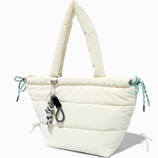 White Nylon Puffy Tote Bag