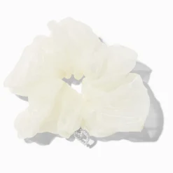 White Organza Heart Charm Hair Scrunchie