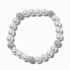 White Pearl & Fireball Stretch Bracelet