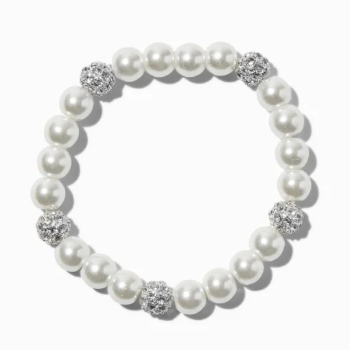 White Pearl & Fireball Stretch Bracelet