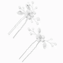 White Pearl Leaf Spray Hair Pins - 2 Pack