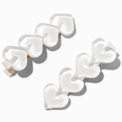 White Puffy Heart Hair Clips - 2 Pack