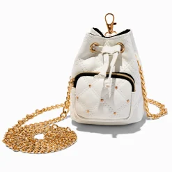 White Quilted Mini Backpack Crossbody Bag Keychain