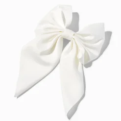 White Satin Hair Bow Clip