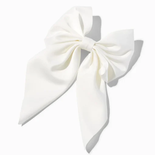 White Satin Hair Bow Clip