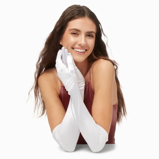 White Satin Long Gloves