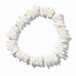 White Stacked Shell Stretch Bracelet