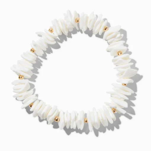 White Stacked Shell Stretch Bracelet
