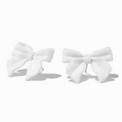 White Velvet Bow Stud Earrings