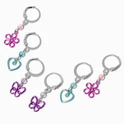 Wire Butterfly, Heart, & Daisy Hoop Earrings - 3 Pack