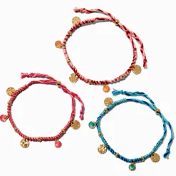 Woven Seashell Charms Adjustable Bracelets - 3 Pack