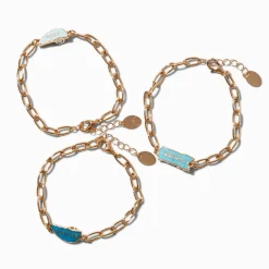 'Best Friends Forever'' Blue Ombré Split Heart Chain Bracelets - 3 Pack