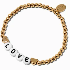 ''Love'' Gold-tone Beaded Stretch Bracelet
