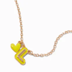 Yellow Bubble Initial Heart Pendant Necklace - L