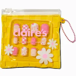 Yellow Checkered Press On Faux Nail Set