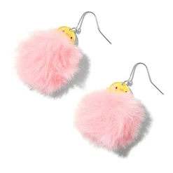 Yellow Chick Pink Pom Pom 1.5" Drop Earrings