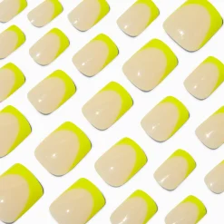Yellow French Tip Medium Square Vegan Faux Nail Set - 24 Pack