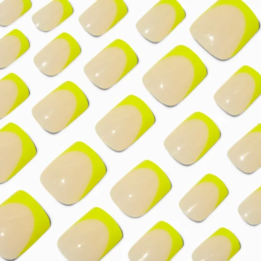 Yellow French Tip Medium Square Vegan Faux Nail Set - 24 Pack