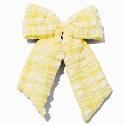 Yellow Puffy Gingham Hair Bow Clip