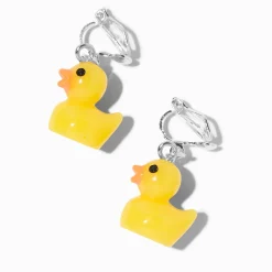Yellow Rubber Ducky Drop Clip-On Earrings