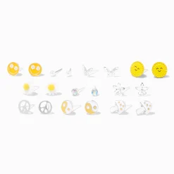 Yellow Sun Silver Stud Earrings - 9 Pack